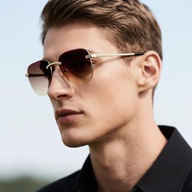 Imagem de Óculos de sol com armação de metal para homens e mulheres – Óculos elegantes e elegantes para o verão, viagens, atividades ao ar livre e dirigir, Moldura dourada brilhante/fatias de chá progressivas