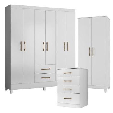Imagem de Guarda Roupa Casal Panamá com Cômoda MS913 e Armário Multiuso Jade Branco Brilho - Moval