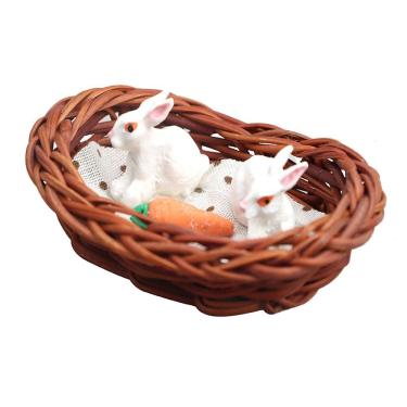 Imagem de Cesta de coelho para móveis de casa de bonecas em miniatura de brinquedo com cenoura