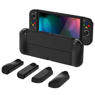 Imagem de PlayVital AlterGrips Capa protetora fina para Nintendo Switch OLED, capa ergonômica para Joycon, capa rígida encaixável para Switch OLED com tampas de aperto de polegar e tampas de botão - preta