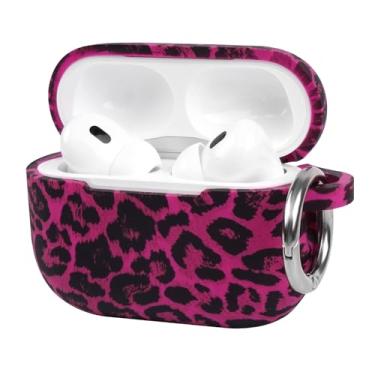 Imagem de Capa de fone de ouvido antiqueda de silicone com estampa de leopardo vermelho rosa moderna com fivela de anel de metal para AirPods Pro2/Pro, um item essencial para fashionistas