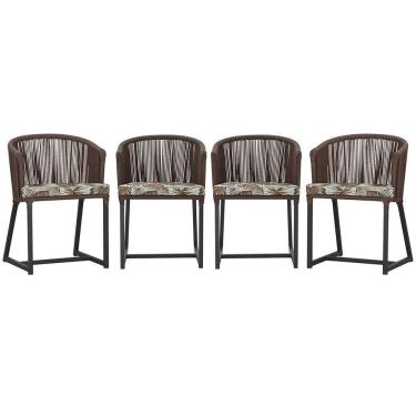 Imagem de 4 Cadeiras De Jantar Noronha Preta Corda Náutica E6 Trama Marrom