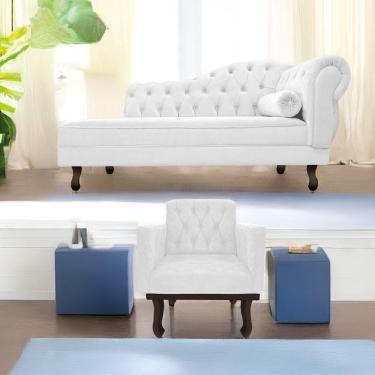 Imagem de Kit Diva Recamier Diana 130Cm Lado Esquerdo E 01 Poltrona Classic Corano - Amarena Móveis Branco