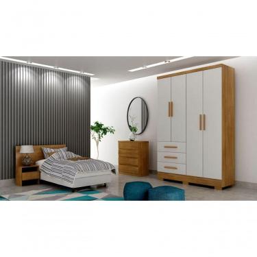 Imagem de Guarda Roupa Solteiro Com Pés 4 Portas 3 Gavetas - Berlim-cumaru-fendi - Móveis Novo Horizonte