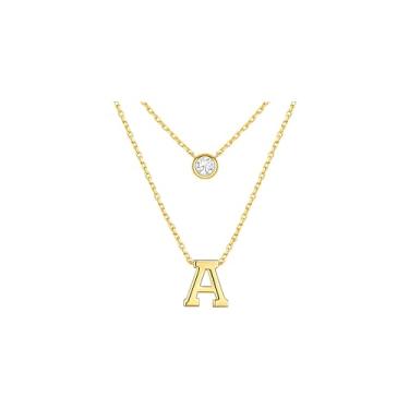 Imagem de CRITI RORA Colar de prata esterlina S925 com diamantes cultivados em laboratório, colar com pingente de letra banhada a ouro, colar de corrente de camada dupla, joia da moda feminina, presente de Dia