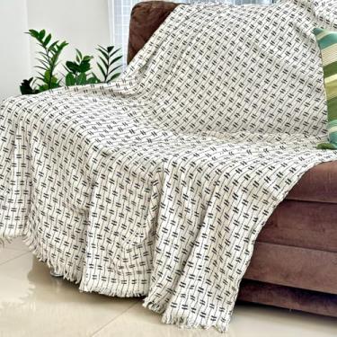 Imagem de Manta para Sofá King Gigante 300 x 180 100% Algodão Protetor e Decorativo – Conforto e Elegância para Sua Sala (King Pontilhada Cru e Preto)