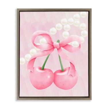 Imagem de Stupell Industries Arte de parede em tela flutuante marrom pastel cerejas com pérolas, design de Jesse Keith, 53 x 43 cm