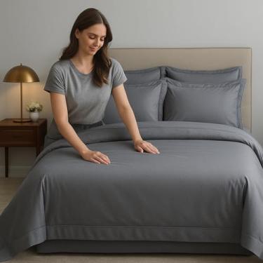 Imagem de Lençol Sem Elástico Plano Avulso 100% Algodão 300 Fios (Cinza, Solteiro sem Elástico)