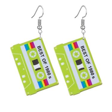 Imagem de coadipress Brincos de fita cassete anos 80 anos 70 anos 80 brincos com pingente de fita retrô para mulheres, brincos de música descolada, brincos de fitas de neon acrílico para os anos 80, acessórios