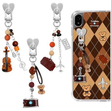 Imagem de 3 peças de berloques para Kindle Kit de berloques de telefone fofo urso Y2k pingentes para Kindle com gancho marrom decoração de telefone para capa hippers acessórios para leitores amantes de livros