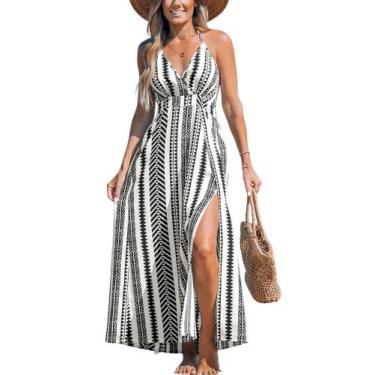 Imagem de Vestido de praia CUPSHE Halter Backless Maxi Green para mulheres
