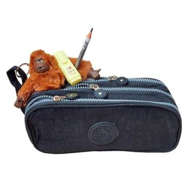 Imagem de Estojo 3 Divisórias com Bolso Organizador + Chaveiro Macaco Pelúcia + 