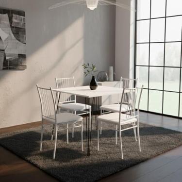 Imagem de Mesa Jantar Quadrada Pé Metal Hairpin 75cm Altura Tampo De 70,80,90cm Jt Home (TAMPO BRANCO, 80CM)