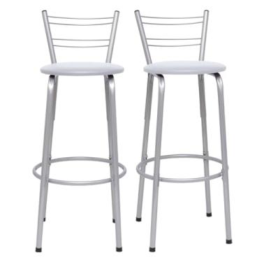 Imagem de Banqueta Alta Flórida Estrutura Prata 70cm Para Balcão Cozinha, Bar, Bistrô, Americano Kit 02 Unidades - Itagold (Branco)