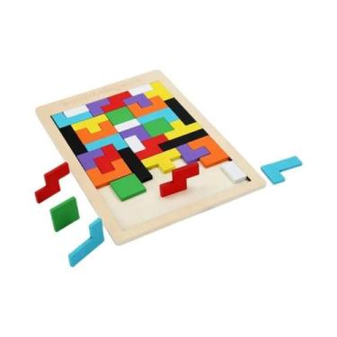 Imagem de Quebra-Cabeça Tangram 3D De Madeira Colorido, Brinquedo Educacional Mo