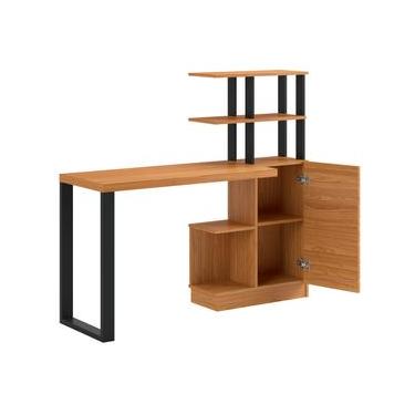 Imagem de Escrivaninha em MDF 5 Prateleiras 1 Porta 135 cm Freijó/Preto Fosco Pradel Dalla Costa F17