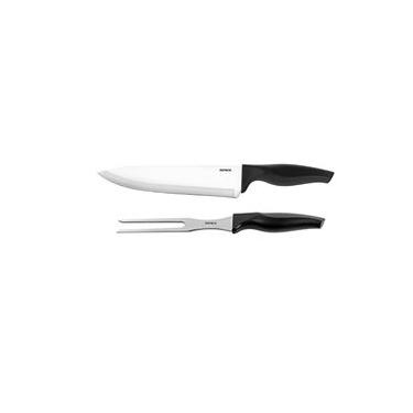 Imagem de Kit Brinox para churrasco com faca e garfo trincante lâmina de aço inoxidável polido 2 peças preto linha Cross Inox e Preto