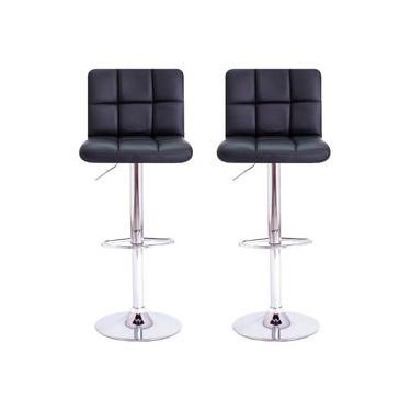 Imagem de Conjunto 2 Banquetas Altas Estofadas Para Cozinha Balcão Bancada Ilha Giratória Gomos Preto