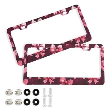 Imagem de SEHANY Lindas molduras de placa de licença de arco rosa, capas de moldura de alumínio à prova de ferrugem com orifícios elípticos e parafusos, serve para acessórios de carro de tamanho padrão de