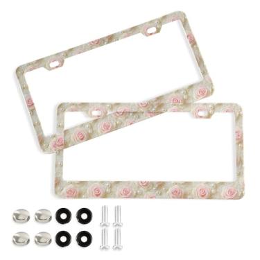 Imagem de SEHANY Molduras de placa de carro rosa dos namorados, capas de moldura de placa de carro de alumínio à prova de ferrugem com orifícios elípticos e parafusos serve para veículos padrão dos EUA tamanho