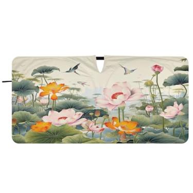 Imagem de Blueangle Guarda-sol para para-brisas florais beija-flores chineses - 149,9 cm x 76,2 cm dobrável para janela dianteira do carro blocos de para-sol raios UV viseira de sol (278)