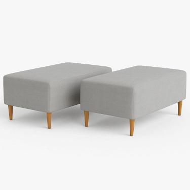 Imagem de Kit 2 Puffs Bela Manu Madri Pés Palito E Tecido Linho Cinza