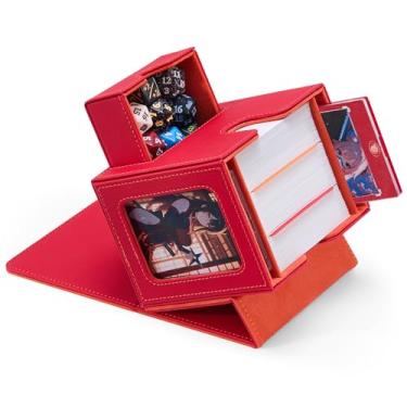 Imagem de Zettokete MTG Commander Deck Box with Dual Commander Display, Patented Card Deck Box Fits 100 Double-Sleeved Cards, MTG Card Case with Dice Tray, 2 Dividers, 2 Magnetic Holders, Red & Orange