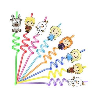 Imagem de Canudos Reutilizáveis Frozen Elsa 6/12 Peças Suprimentos Para Festa De