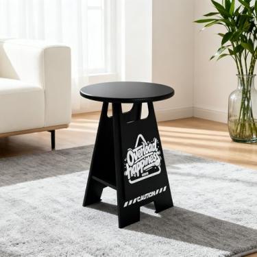 Imagem de Mesas laterais redondas, mesas de centro criativas minimalistas, multifuncionais, estéticas, metálicas, para sala de estar, quarto, sofá, varanda, sofá, pátio, jardim, (preto)