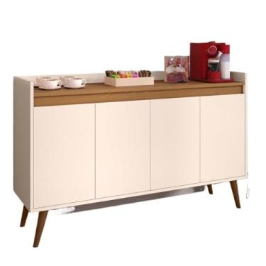 Imagem de Aparador Buffet Sala Hall De Entrada Cantinho Do Café Retrô Prateleira Interna(4 Off White Com Freijó)