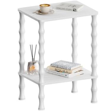Imagem de Mozume Mesa lateral, mesa de canto de 2 camadas com prateleira de armazenamento, mesa de cabeceira para espaços pequenos, mesas de centro modernas para sala de estar, quarto (1, branco)