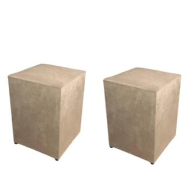 Imagem de Kit 2 Puff Banqueta Quadrado Macio Decorativo Fofo para DecoraçãO de Interiores com Enchimento Macio (BEGE)