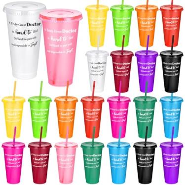 Imagem de Skylety 24 peças presente de agradecimento da equipe de Natal 680 g copo de plástico certificado copo de café com canudos e tampas presente para aniversário colega de trabalho graduação (médico)