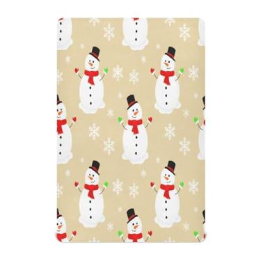 Imagem de JUZIHAI Lençol de berço de Natal com desenho animado de boneco de neve para meninos e meninas, macio, respirável, elástico, 132 x 71 cm, lençol aconchegante para berço padrão e cama de criança pequena