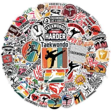 Imagem de Adesivos de Taekwondo 64 peças – Adesivo de vinil à prova d'água de artes marciais para crianças, adolescentes, atletas, laptop, garrafa de água, capacete, caderno