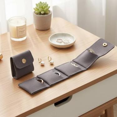 Imagem de Pequena bolsa de joias para anéis e brincos, bolsa envelope de veludo de camurça macia com botão de pressão, mini organizador de viagem para alianças de casamento, brincos e armazenamento de colar, 1