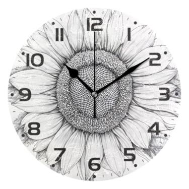 Imagem de JUZIHAI Relógio de parede de girassol silencioso, sem tique-taque, relógios de parede redondos operados por bateria, fácil de ler, relógio decorativo de parede para casa, cozinha, sala de estar