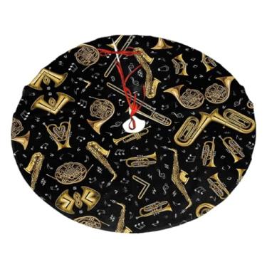 Imagem de Saia de árvore de Natal com estampa de instrumentos musicais para festas de Ação de Graças no outono, decorações acolchoadas 122 91 cm, 76 cm