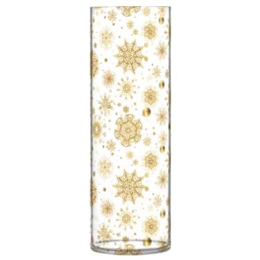 Imagem de JUZIHAI Vaso dourado com padrão de floco de neve para flores, 9,9 cm x 30 cm, vaso de flores moderno para centro de mesa de casamento, decoração de casa