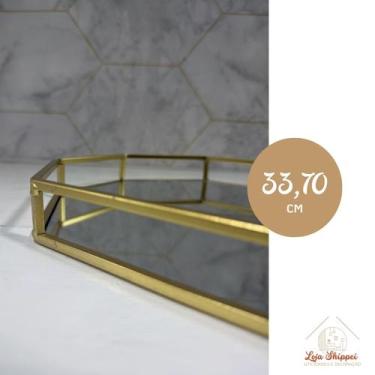 Imagem de Bandeja Espelhada Luxo Decorativa Dourada Banheiro Cozinha Sala de Est
