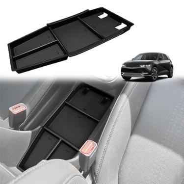Imagem de BestEvMod Para 2025+ Ioniq 5 inferior console central organizador bandeja caixa de armazenamento acessórios interiores com acabamento preto de borracha compatível com Hyundai Ioniq 5 2025