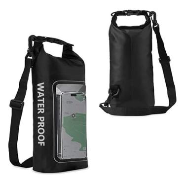 Imagem de Bolsa impermeável 2L para atividades ao ar livre, bolsa transversal, dois em um, bolsa impermeável para celular, bolsa de natação em PVC à prova d'água (Preto)