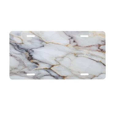 Imagem de Placa de licença branca com padrão de mármore para placas dianteiras do carro Alumínio metálico adequado para caminhão placa de porta de carro bar café acessórios automotivos para homens mulheres 15 x