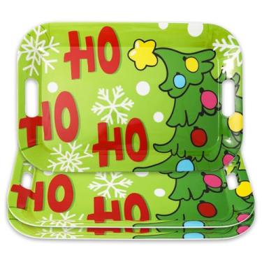 Imagem de JarThenaAMCS 3 bandejas para servir de Natal, árvore de Natal, bandeja de floco de neve com alças, pratos verdes reutilizáveis, para compartilhar festas, lanches, frutas, sobremesa