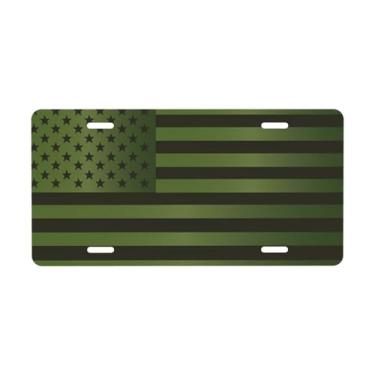 Imagem de Placa decorativa com bandeira americana verde. Placa de metal para carro. Etiqueta de vaidade. Placa de licença de alumínio Noverlty impermeável Colorfast 30 × 15 cm