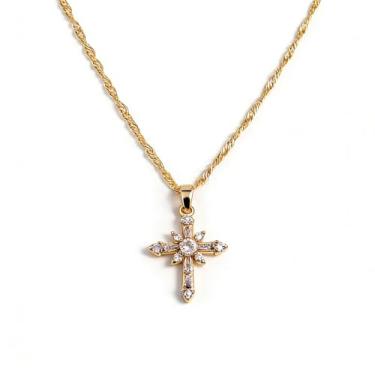 Imagem de Gracayfr Colar Cristão Cruz Zircônia Cúbica Starburst Strass Colar Jesus Crucifixo Banhado a Ouro 14K Pingente FaithHeart Joias Presente Para Mulheres, Cobre, Sem Pedra Preciosa