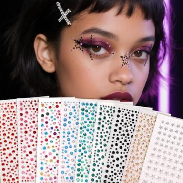 Imagem de 9 peças coloridas redondas Y2k minimalistas multigrãos 3D decoração de rosto dia dos namorados, presentes de carnaval baile de máscaras para cabelo olhos rosto tatuagem temporária com decoração