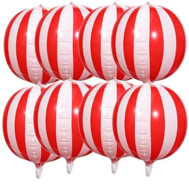 Imagem de Balões vermelhos e brancos balão listrado branco vermelho, decorações de festa com tema de circo, balões de carnaval, decorações de circo, balão temático de carnaval, folha de 56 cm, 8 peças