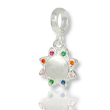 Imagem de Berloque Charms Flor Girasol Cravejado Zirconia Prata Lei - Lojas La+N