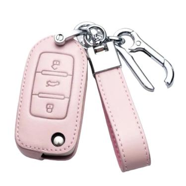 Imagem de Capa de couro para chave de carro, capa com suporte para controle remoto, compatível com VW Jetta Golf Polo Passat Tiguan, compatível com Skoda Octavia, bolsa de assento(A-pink)